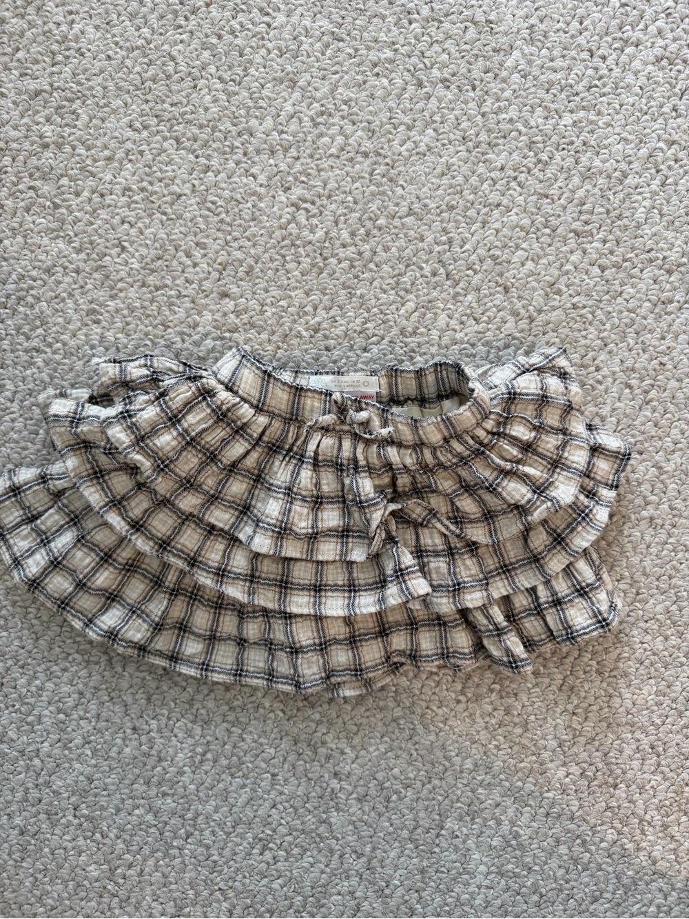 Zara Toddler Plaid Ruffle Tiered Mini Skirt - Beige/Black